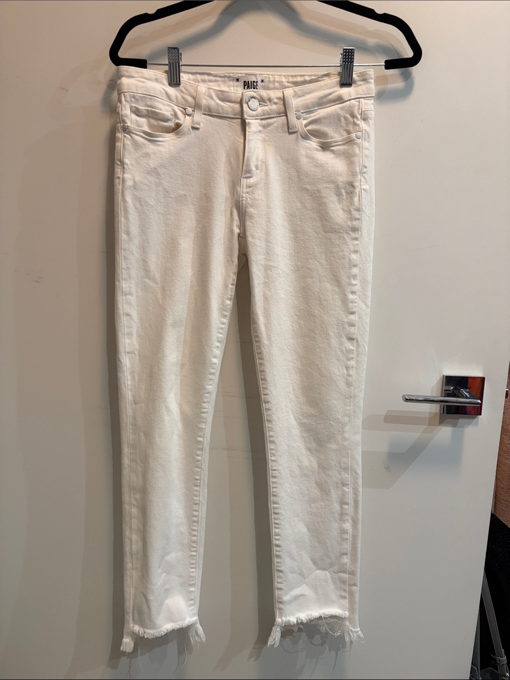 PAIGE White Cropped Frayed-Hem Jeans